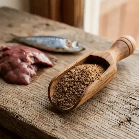 The powder with raw chicken liver and a sardine